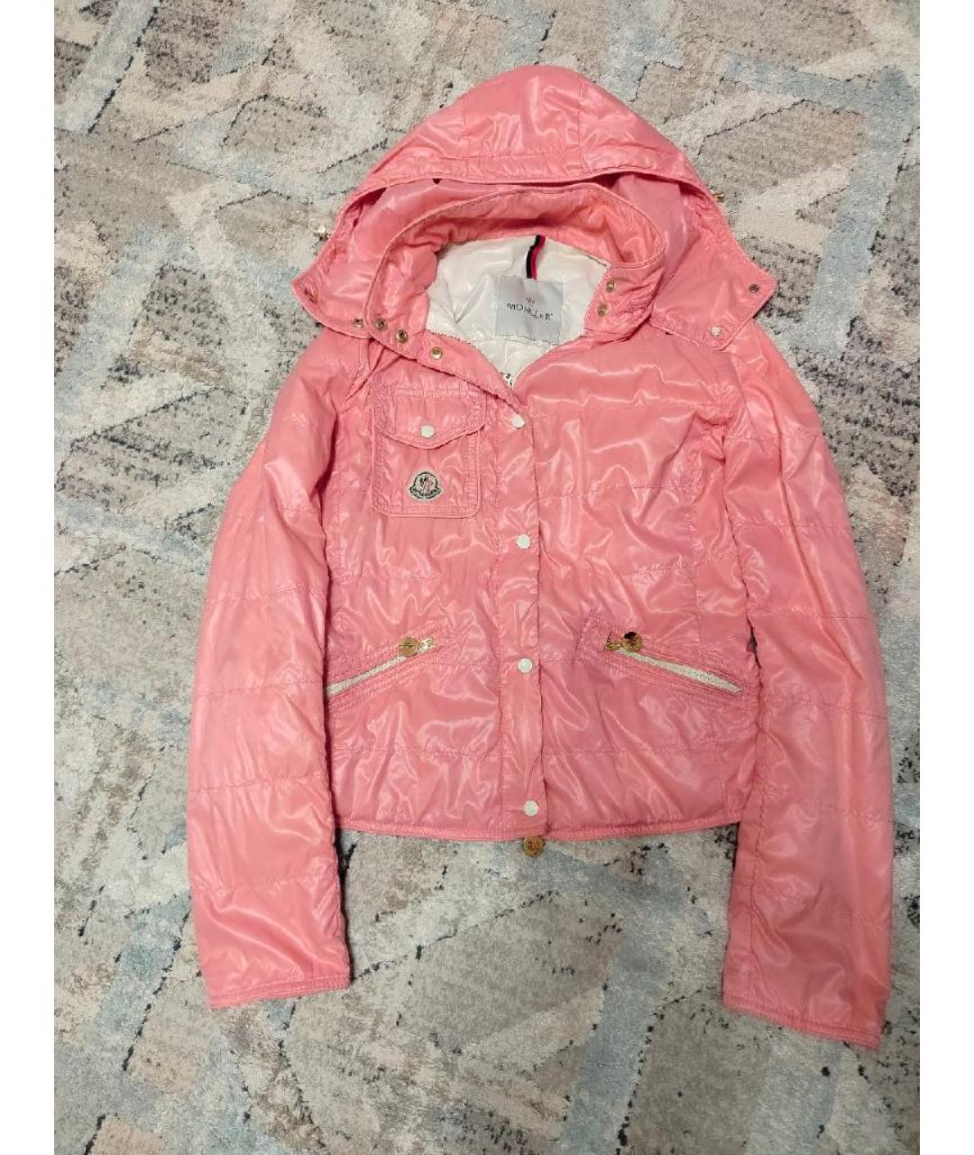 MONCLER Розовая полиэстеровая куртка, фото 7