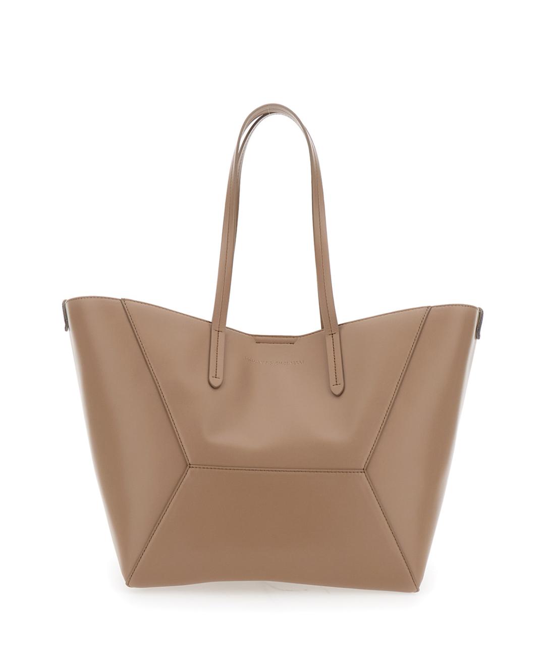 BRUNELLO CUCINELLI Бежевая кожаная сумка тоут, фото 1