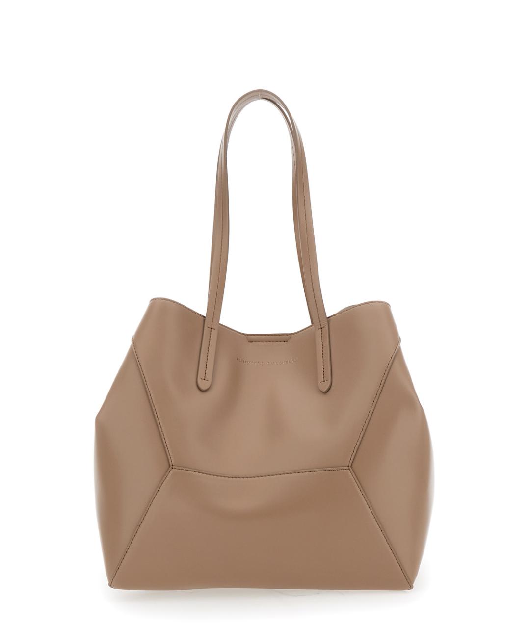 BRUNELLO CUCINELLI Бежевая кожаная сумка тоут, фото 4