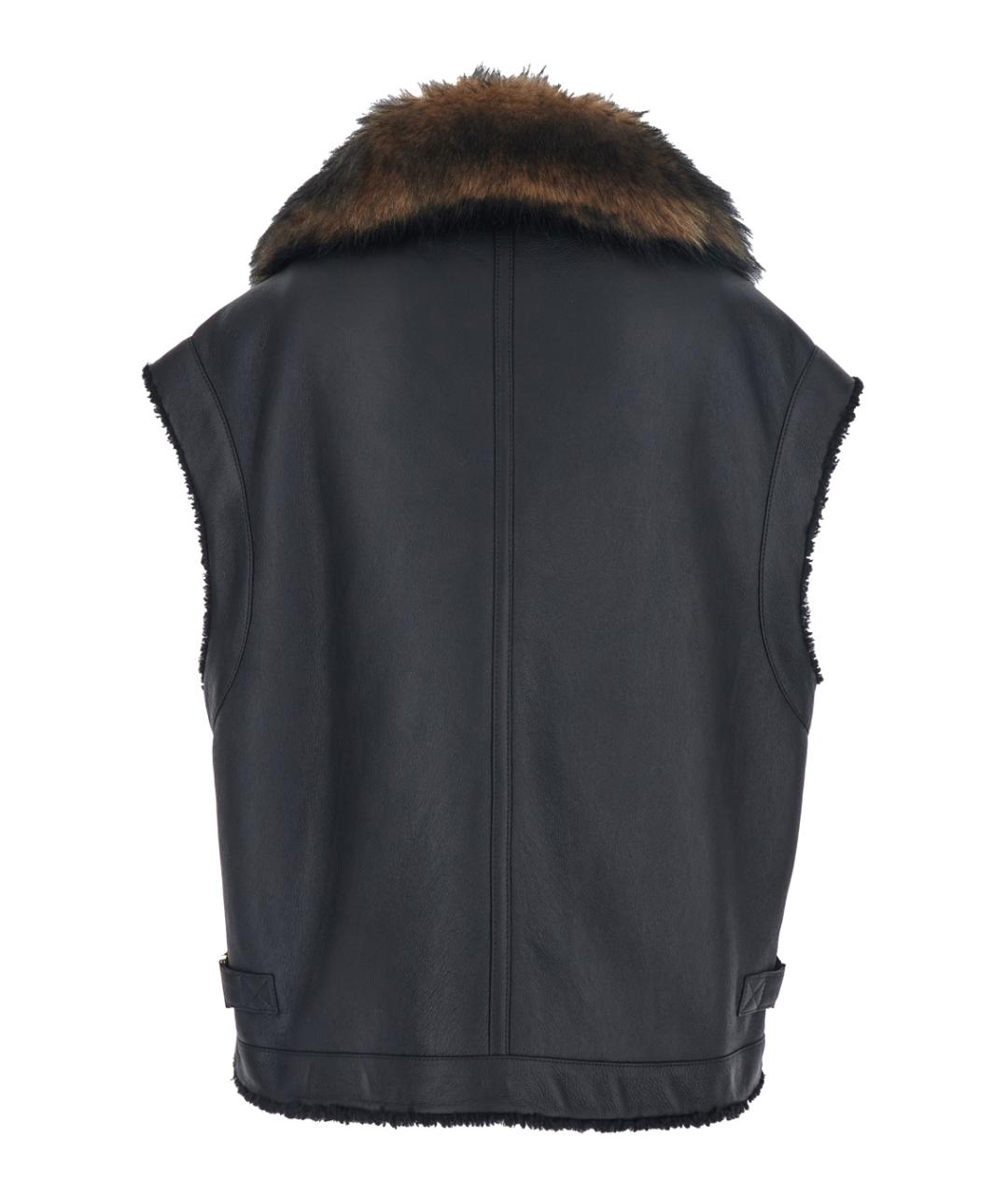 FENDI Черный кожаный жилет, фото 2