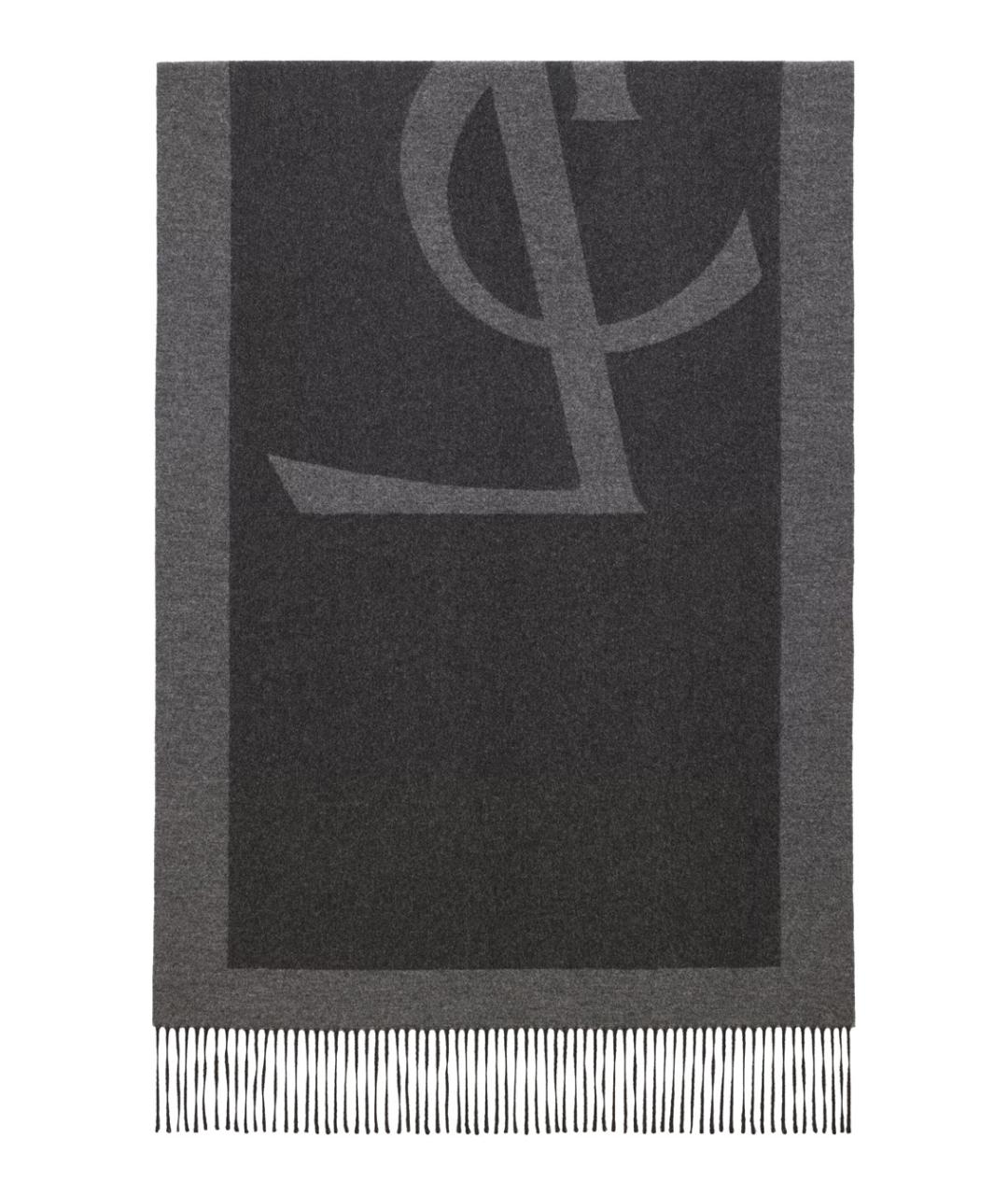 SAINT LAURENT Серый шелковый шарф, фото 2