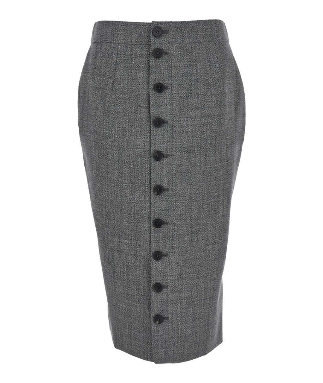 ALEXANDER MCQUEEN Серая шерстяная юбка миди, фото 1