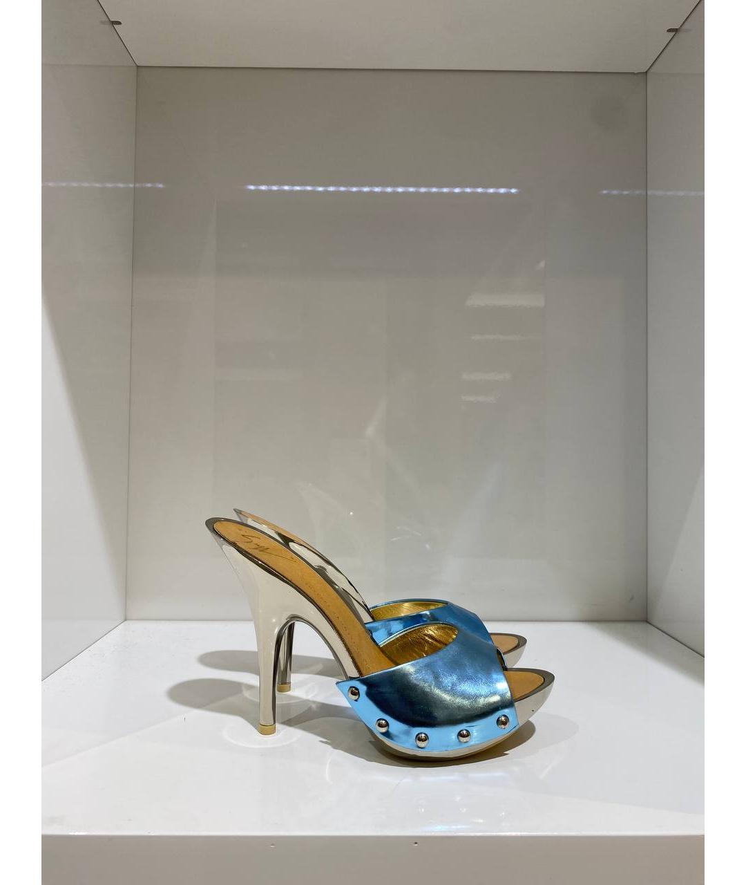 GIUSEPPE ZANOTTI DESIGN Голубые кожаные мюли, фото 3