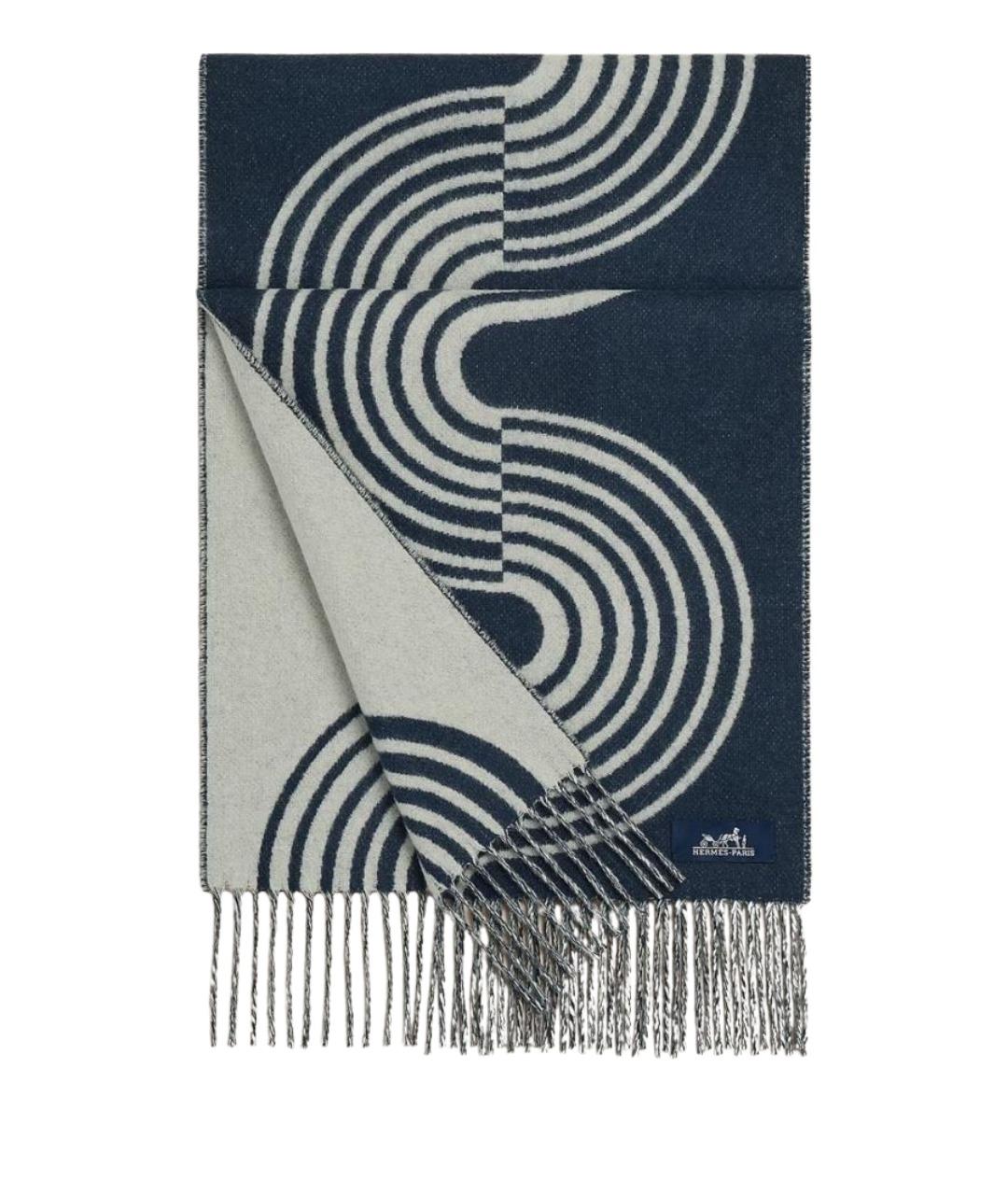 HERMES Темно-синий кашемировый шарф, фото 1
