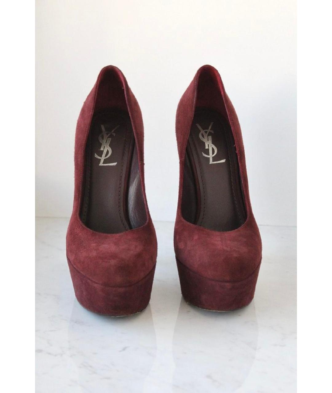 SAINT LAURENT Бордовые замшевые туфли, фото 2