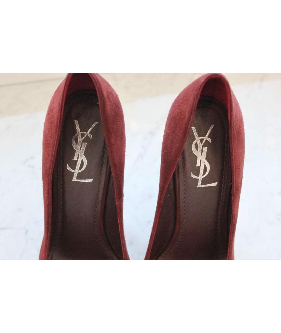 SAINT LAURENT Бордовые замшевые туфли, фото 5