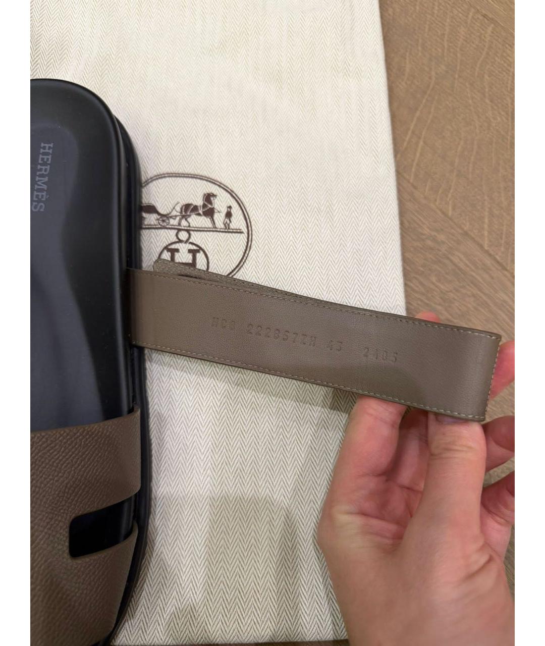 HERMES Антрацитовые кожаные сандалии, фото 5