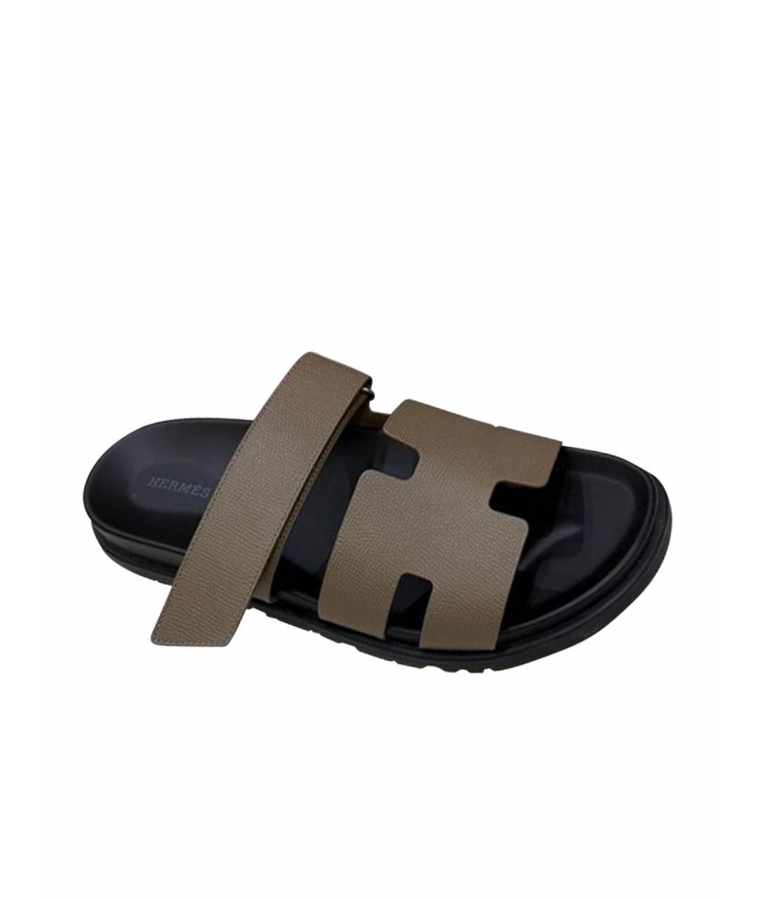 HERMES Антрацитовые кожаные сандалии, фото 1