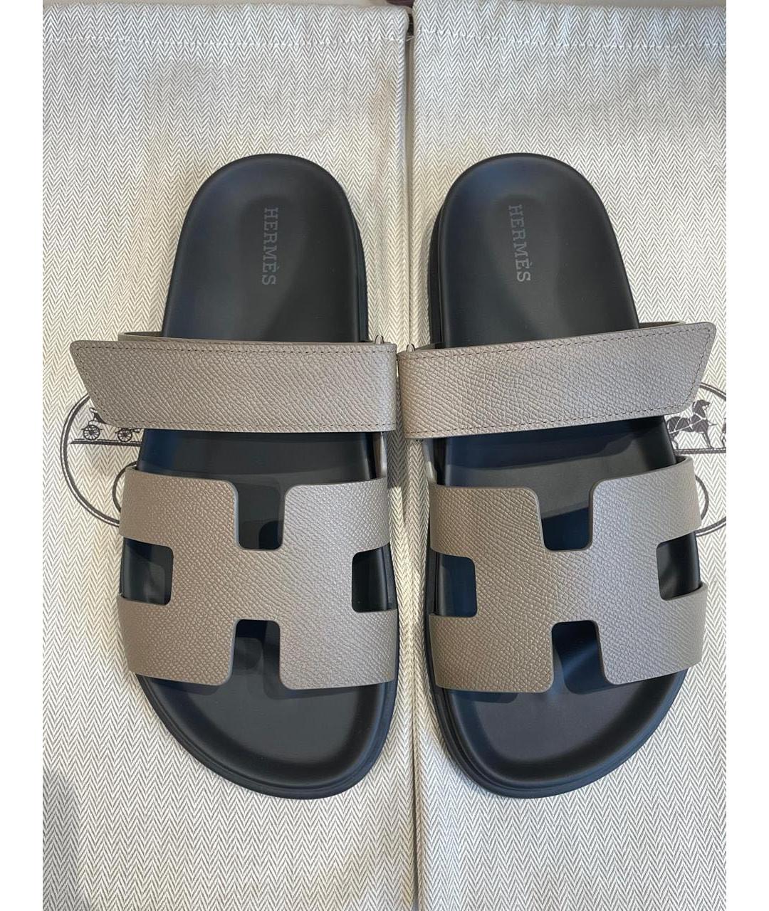 HERMES Антрацитовые кожаные сандалии, фото 2
