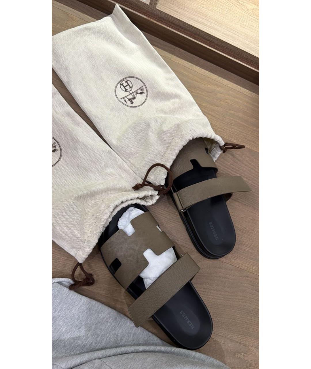 HERMES Антрацитовые кожаные сандалии, фото 3