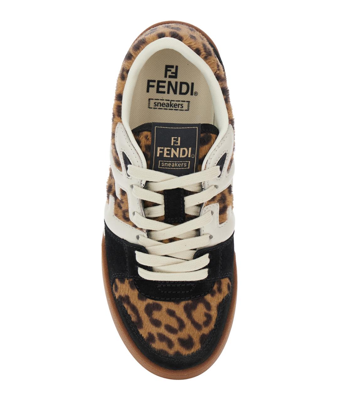 FENDI Коричневые кожаные кроссовки, фото 4