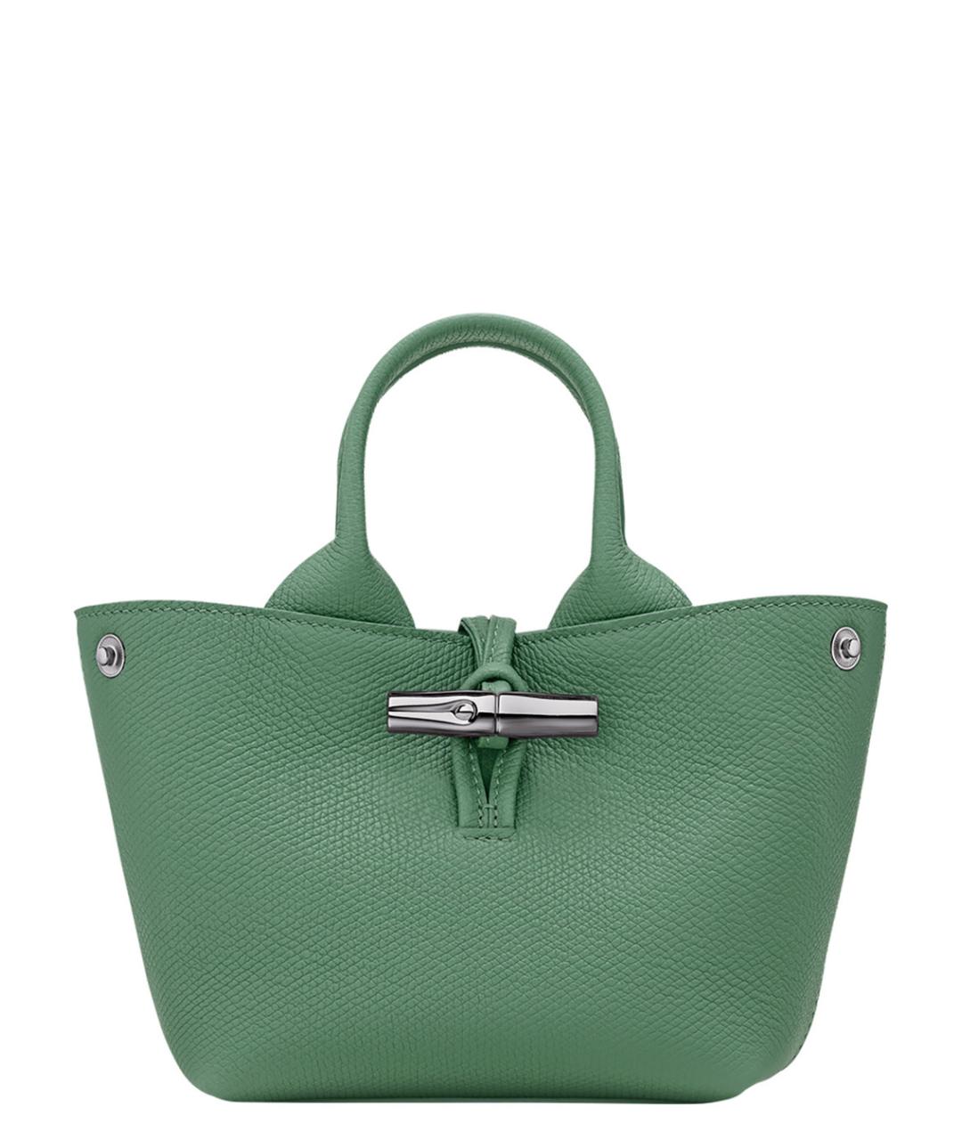 LONGCHAMP Зеленая кожаная сумка с короткими ручками, фото 3