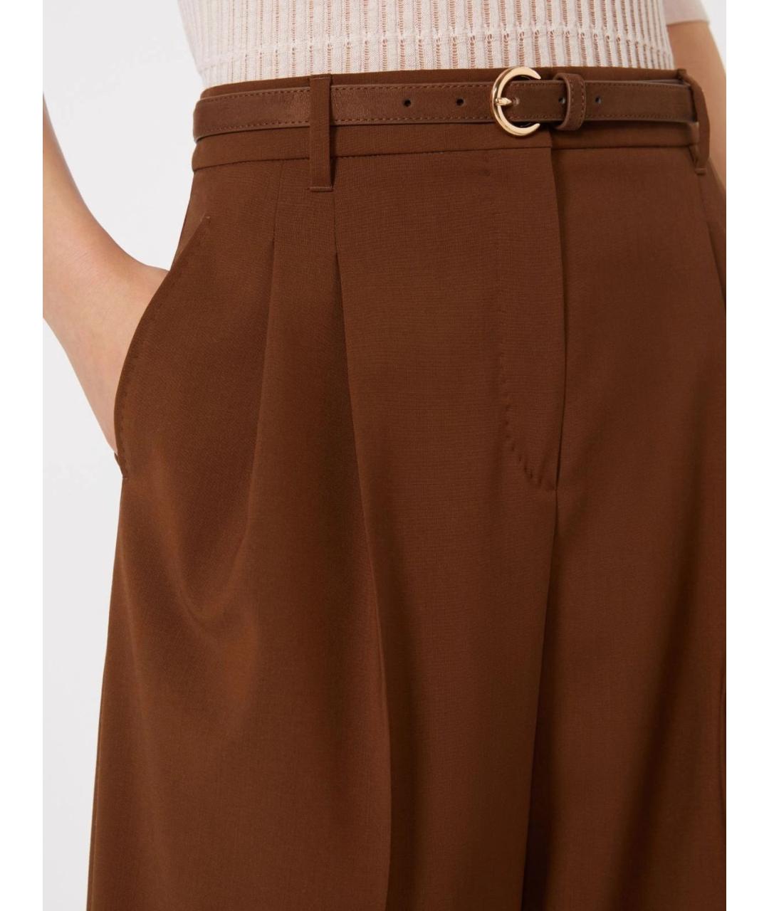 MAX MARA STUDIO Коричневые шерстяные прямые брюки, фото 5