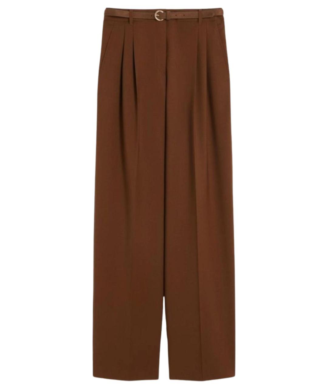 MAX MARA STUDIO Коричневые шерстяные прямые брюки, фото 1
