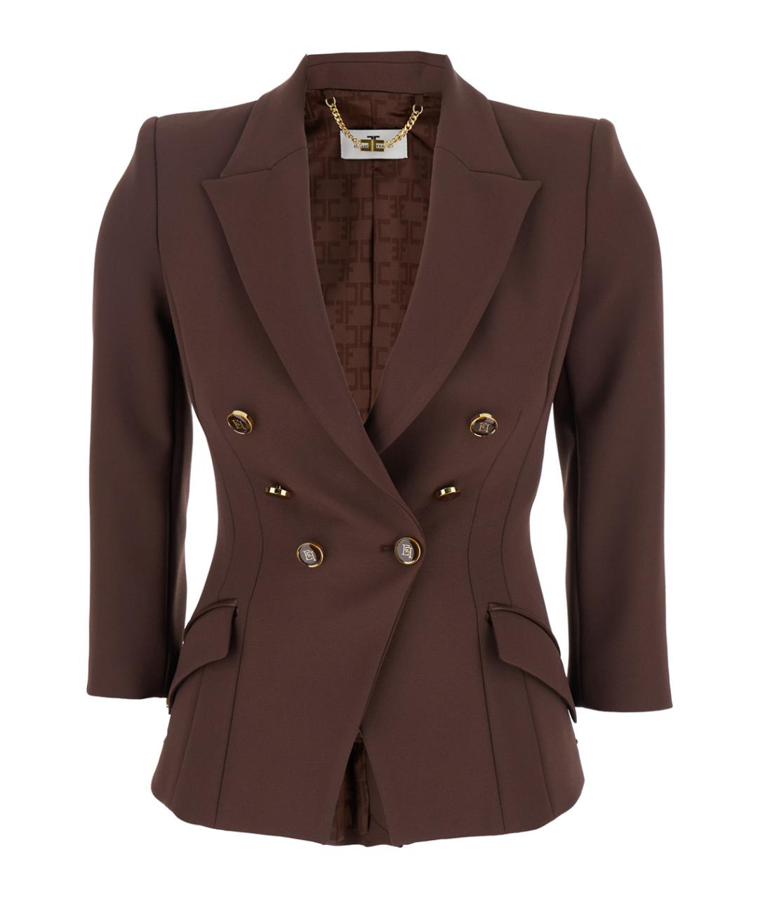 ELISABETTA FRANCHI Коричневый полиэстеровый жакет/пиджак, фото 1