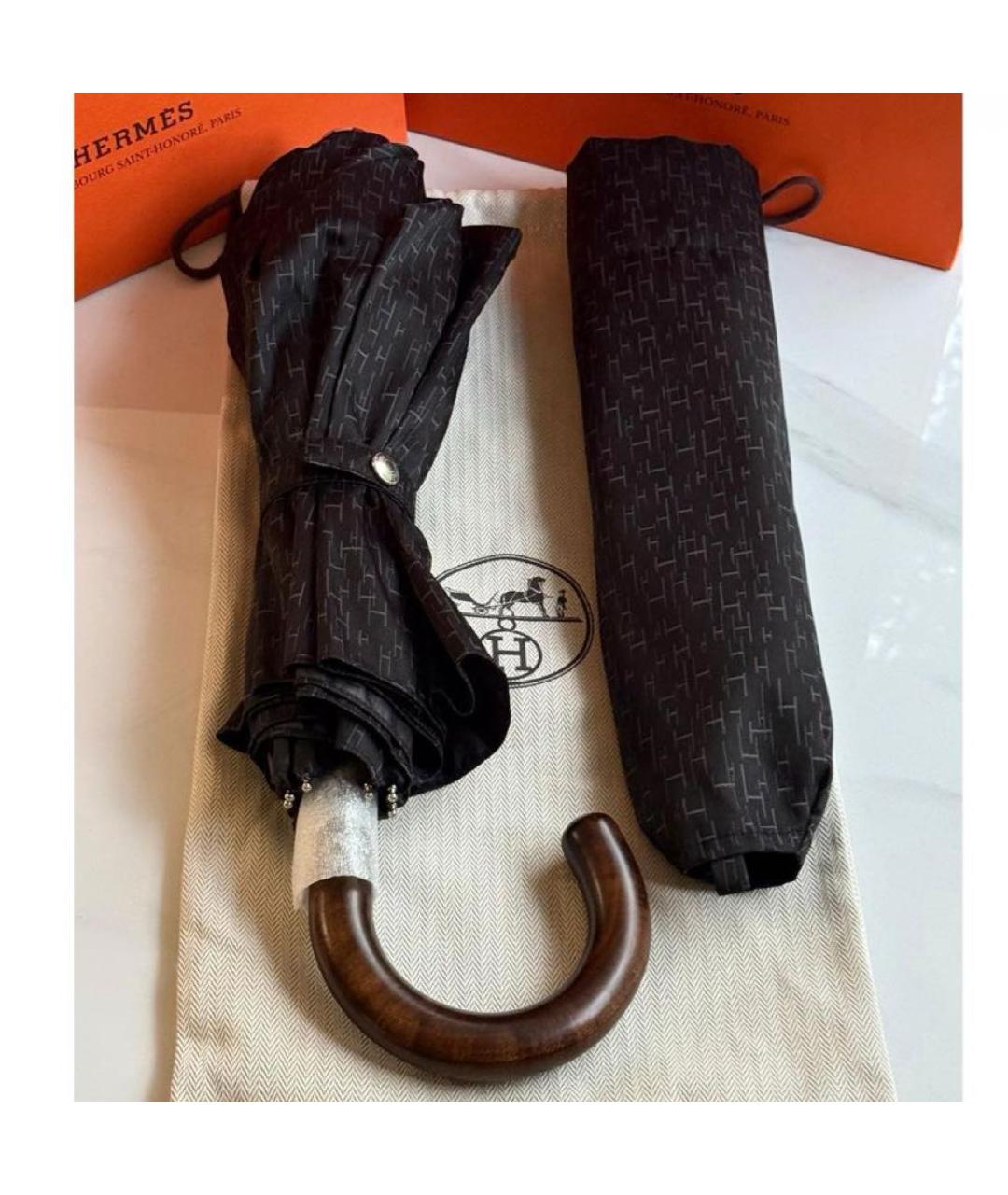 HERMES Черный зонт, фото 2