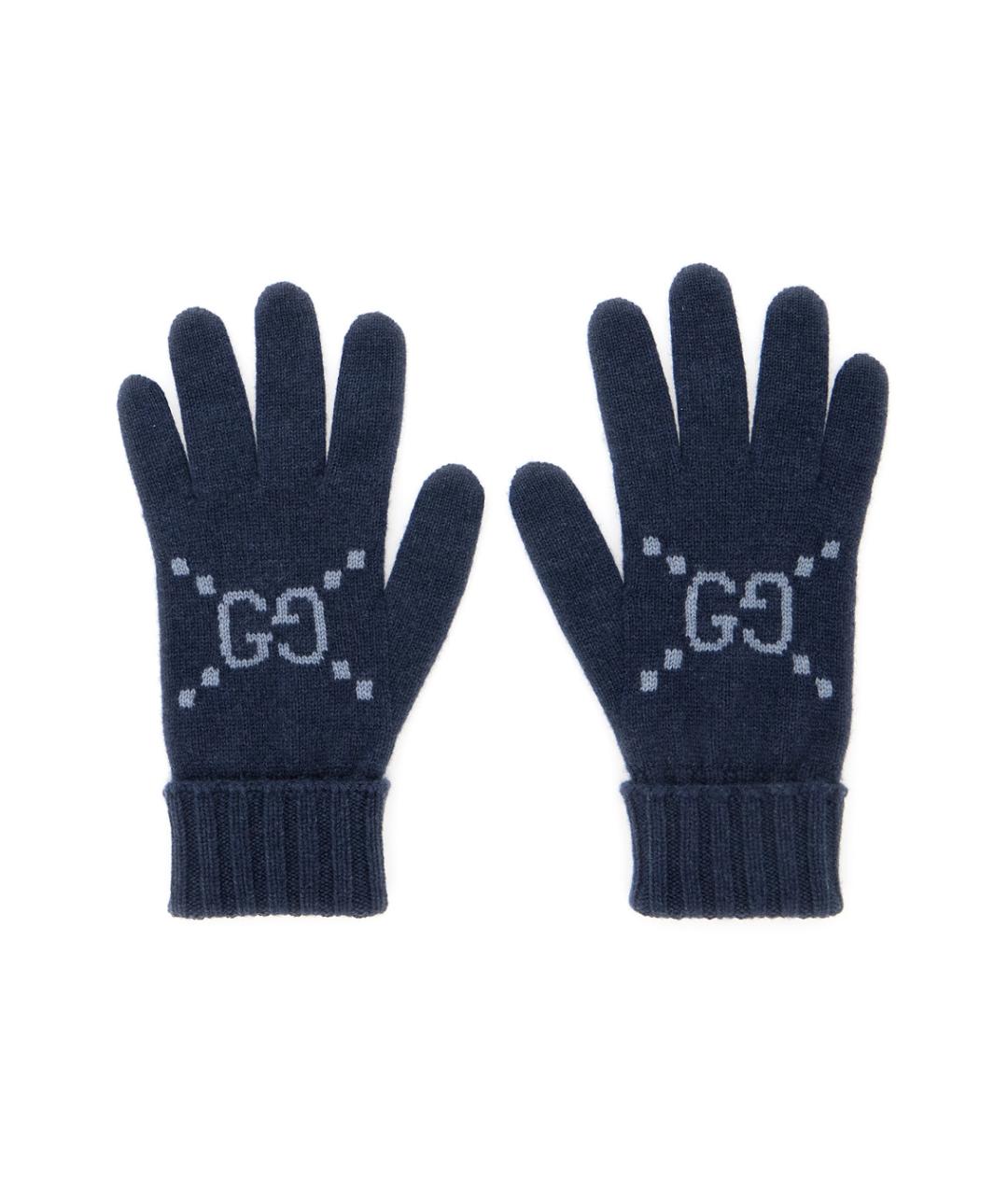 GUCCI Синие кашемировые перчатки, фото 1