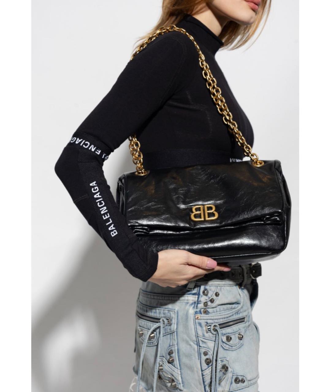 BALENCIAGA Черная кожаная сумка через плечо, фото 2