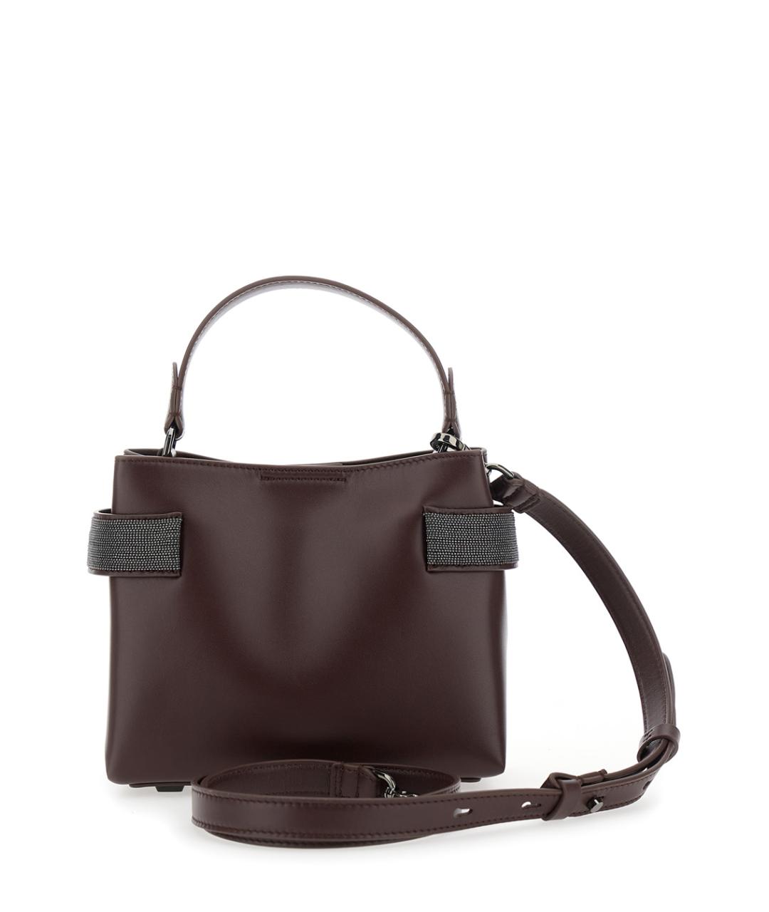 BRUNELLO CUCINELLI Бордовая кожаная сумка через плечо, фото 2