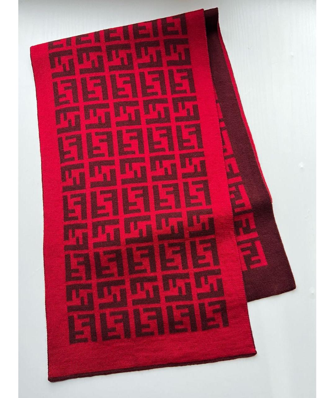 FENDI Красный шерстяной шарф, фото 2