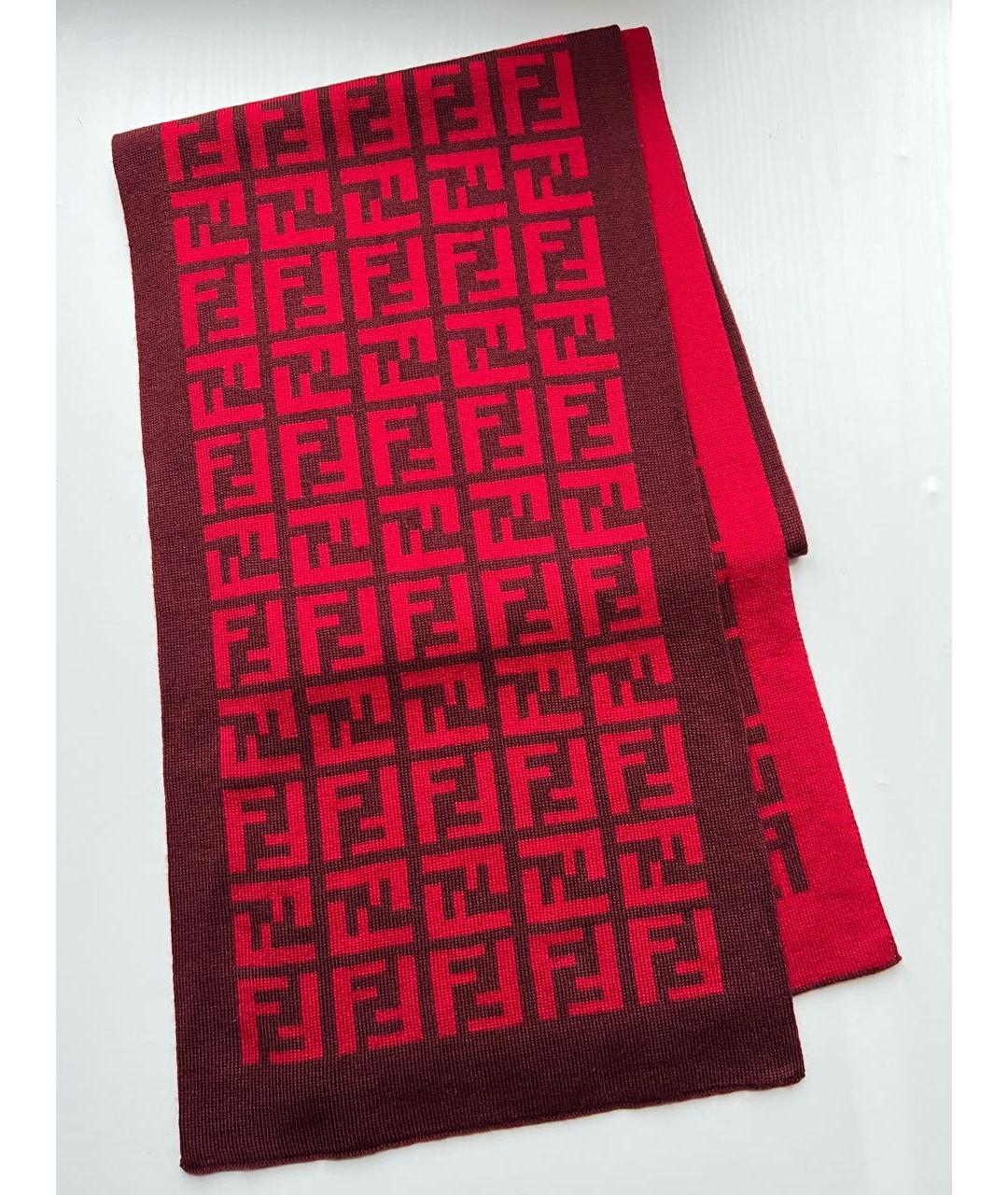 FENDI Красный шерстяной шарф, фото 8