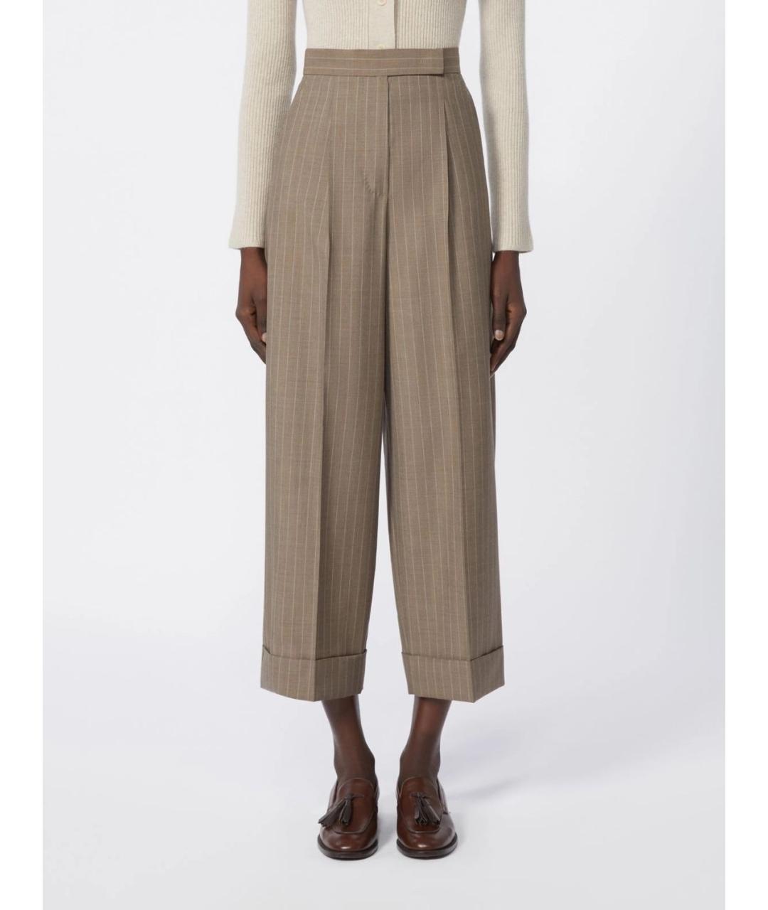 MAX MARA Бежевые шерстяные прямые брюки, фото 3