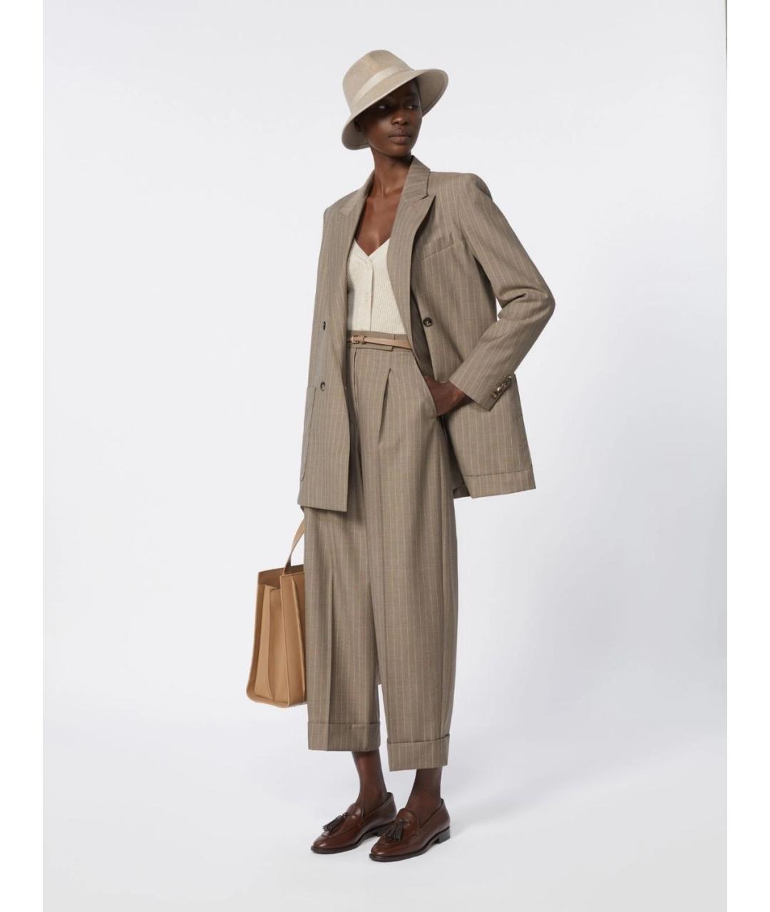 MAX MARA Бежевые шерстяные прямые брюки, фото 2