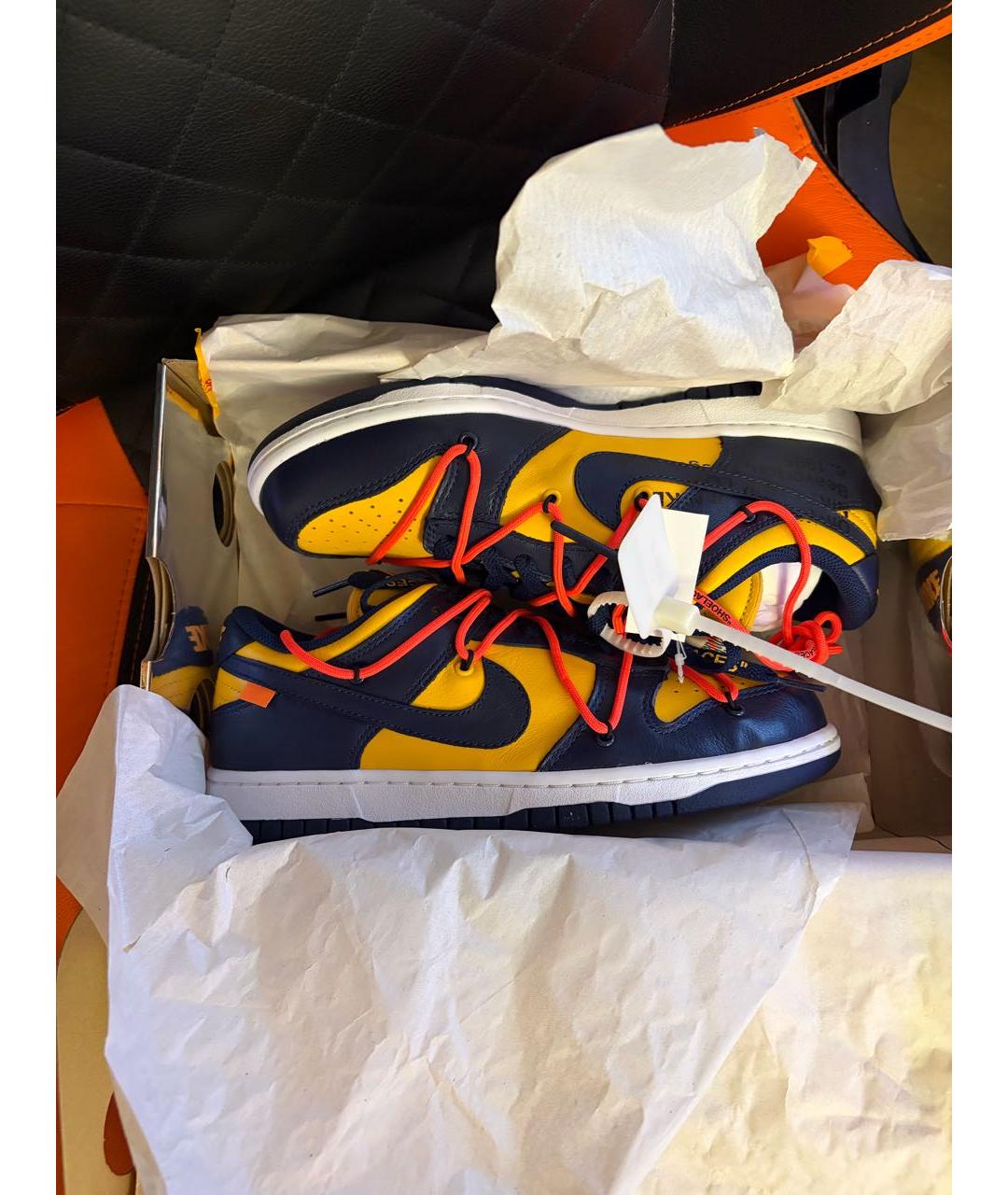 NIKE X OFF-WHITE Темно-синие кожаные низкие кроссовки / кеды, фото 4