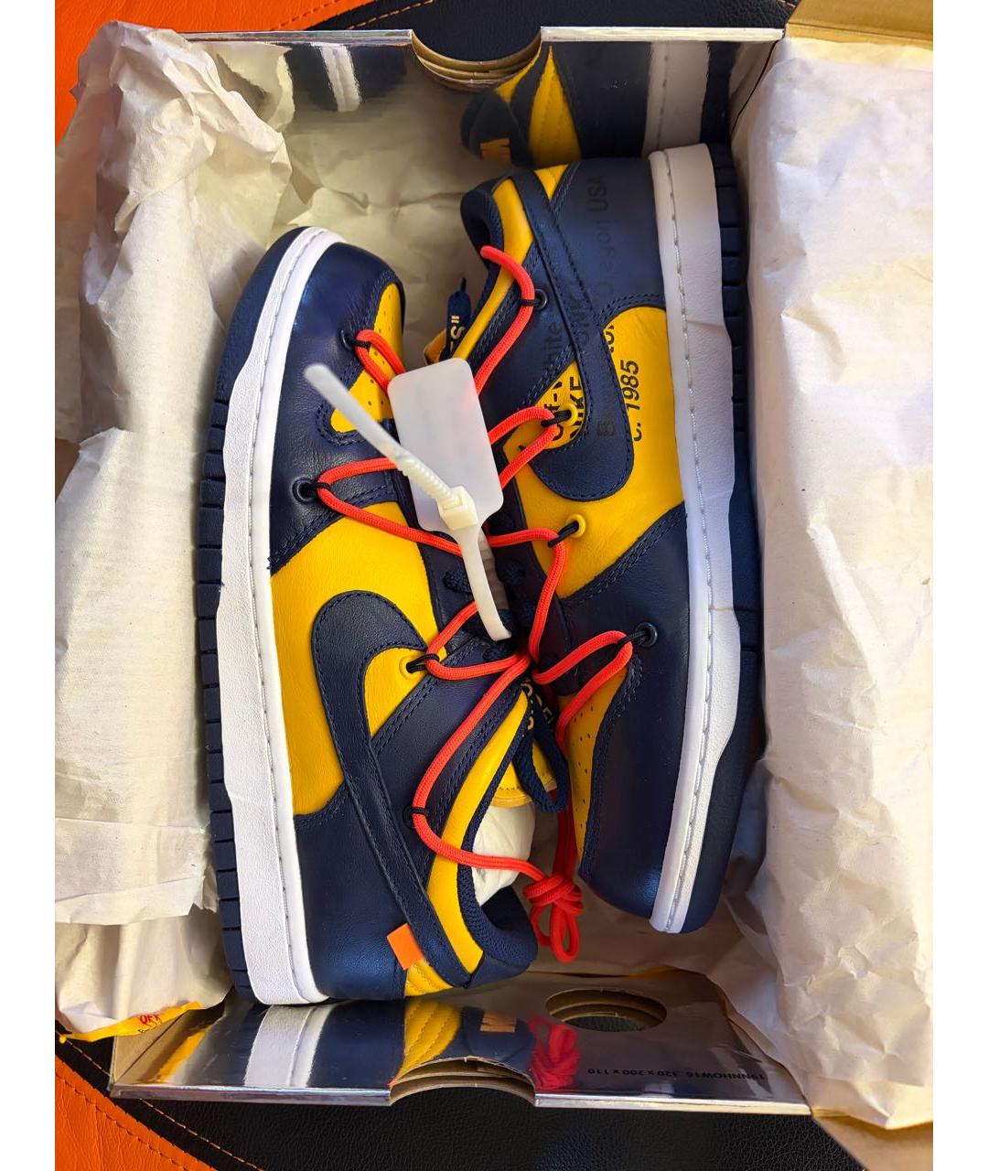 NIKE X OFF-WHITE Темно-синие кожаные низкие кроссовки / кеды, фото 2