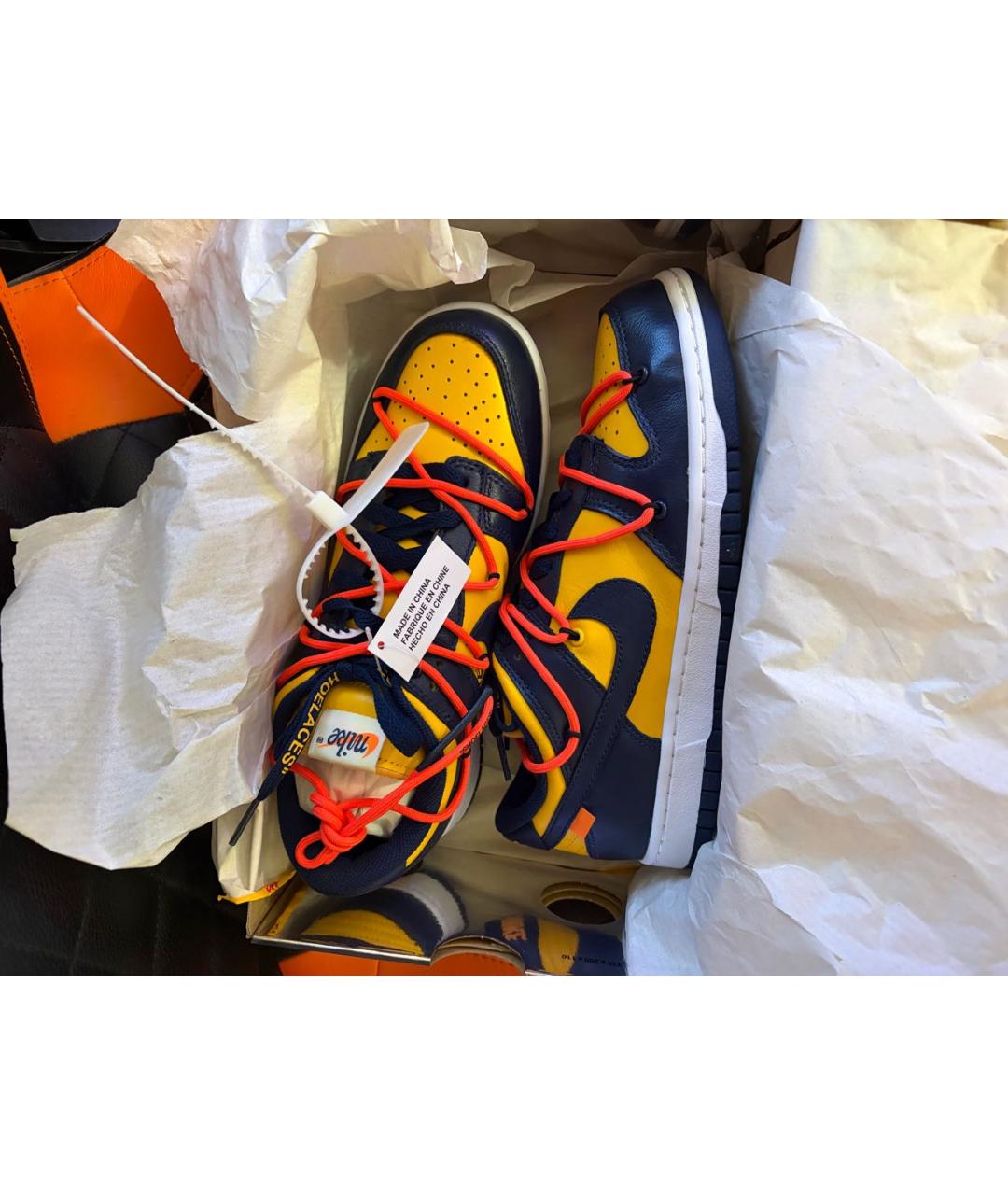 NIKE X OFF-WHITE Темно-синие кожаные низкие кроссовки / кеды, фото 3