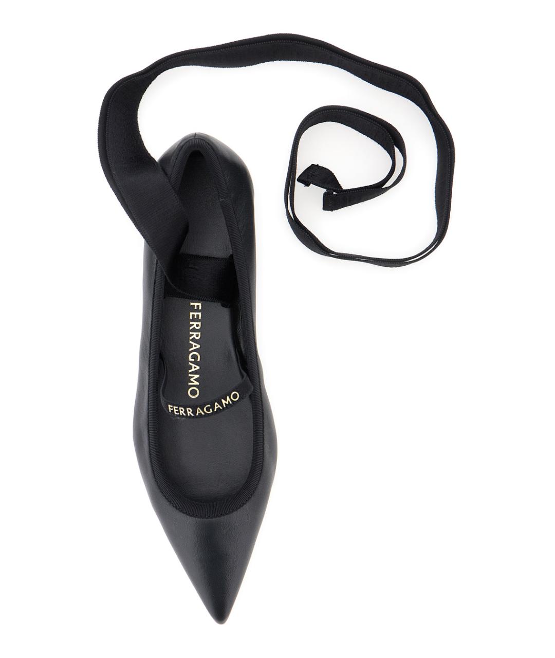 FERRAGAMO Черные кожаные балетки, фото 4