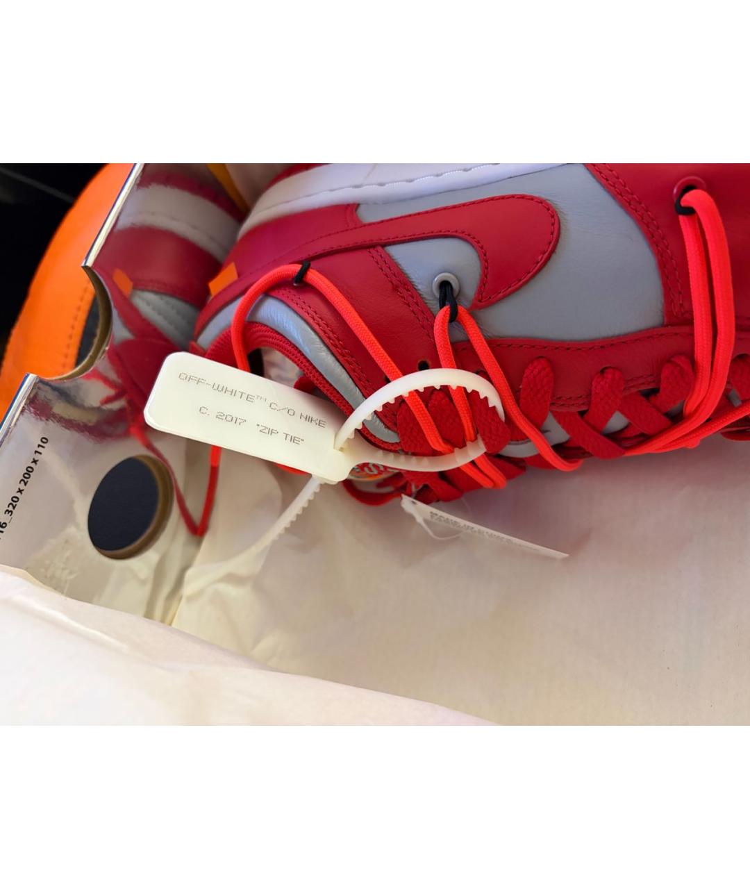 NIKE X OFF-WHITE Красные кожаные низкие кроссовки / кеды, фото 4