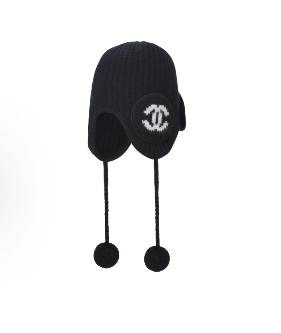 CHANEL Черная шерстяная шапка, фото 2