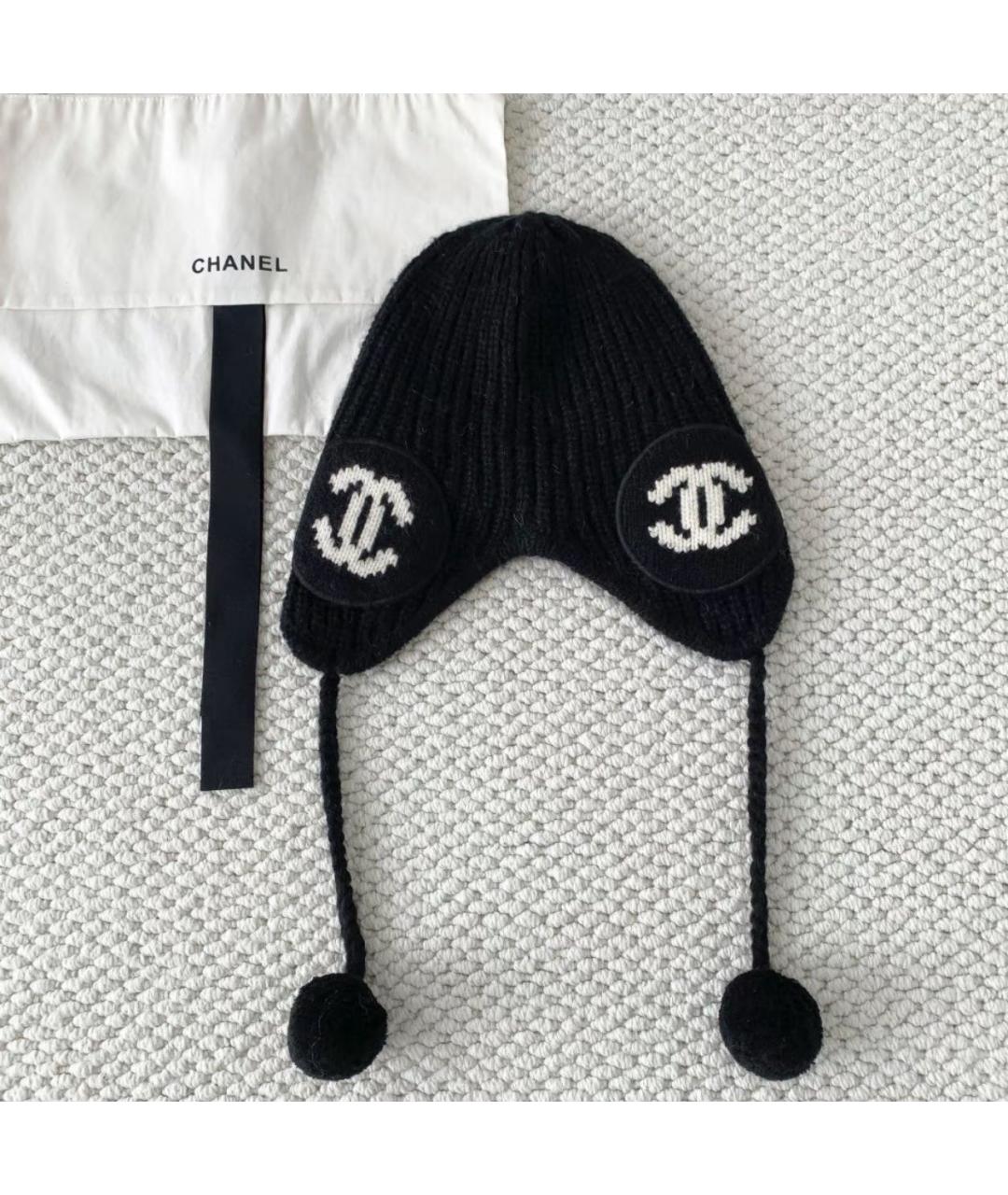 CHANEL Черная шерстяная шапка, фото 6