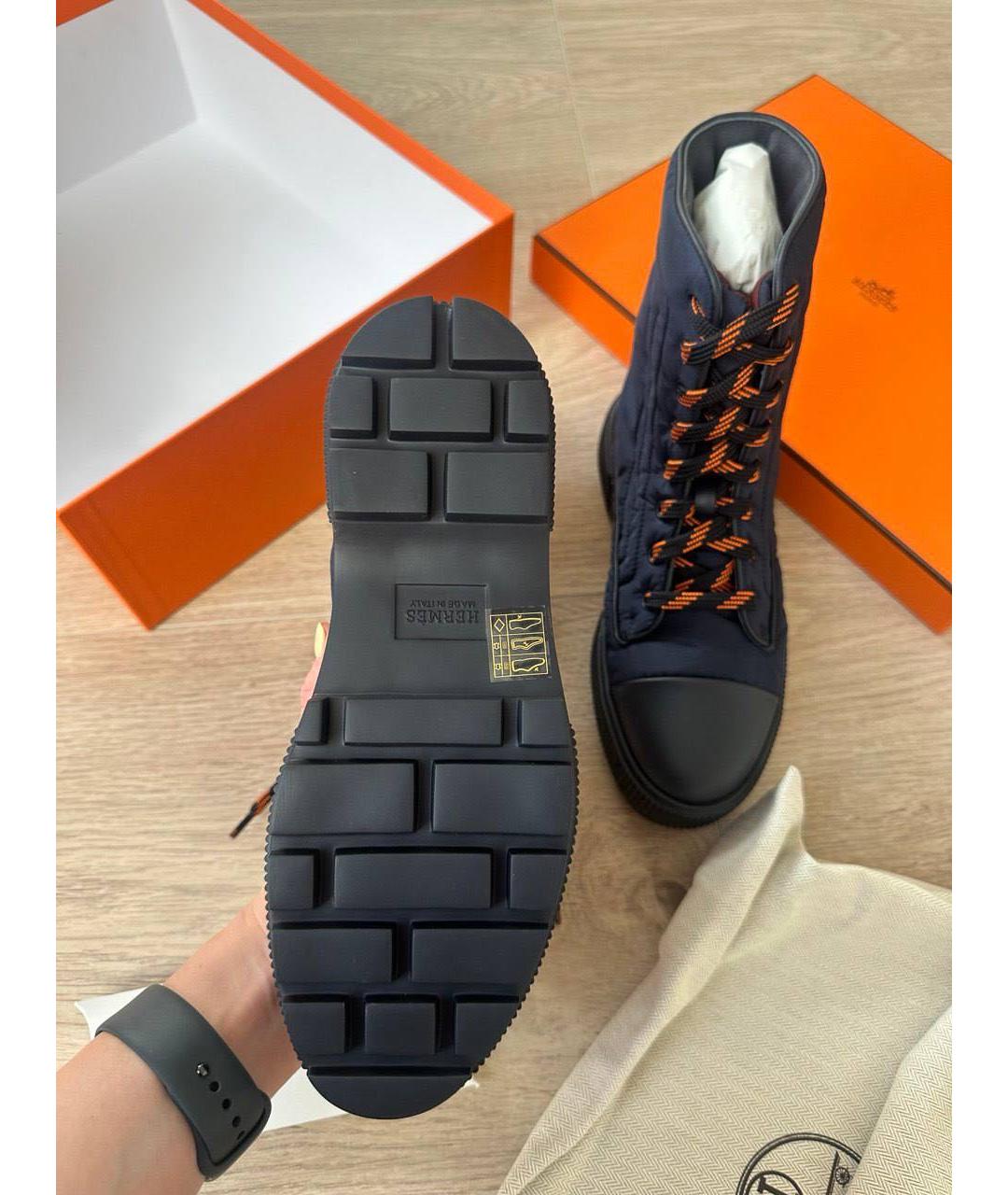 HERMES Темно-синие текстильные ботинки, фото 3