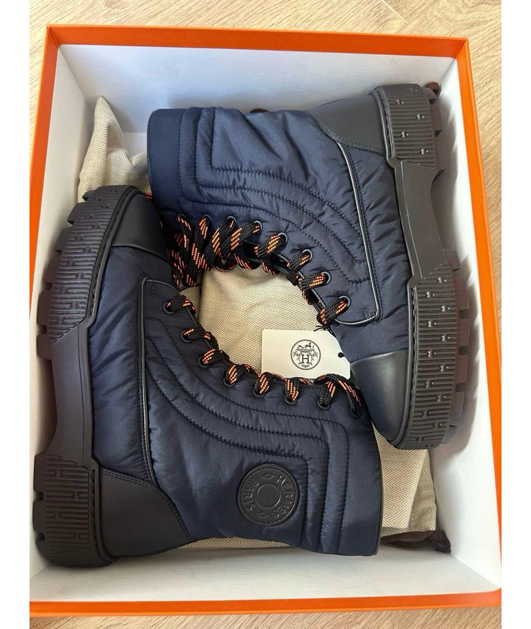 HERMES Темно-синие текстильные ботинки, фото 4