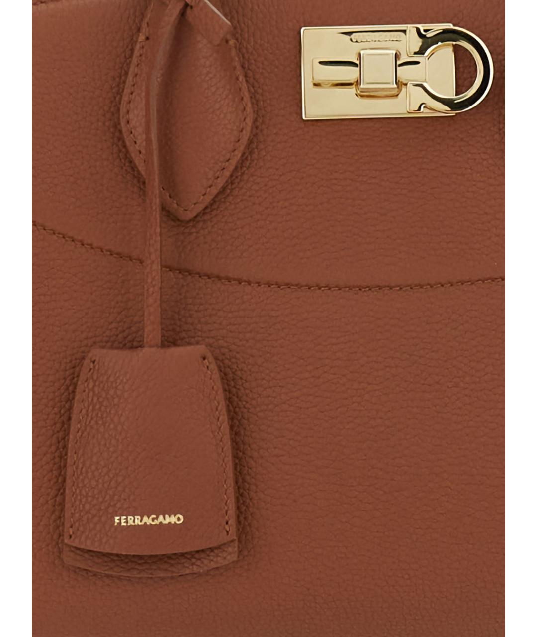 FERRAGAMO Коричневая кожаная сумка с короткими ручками, фото 3