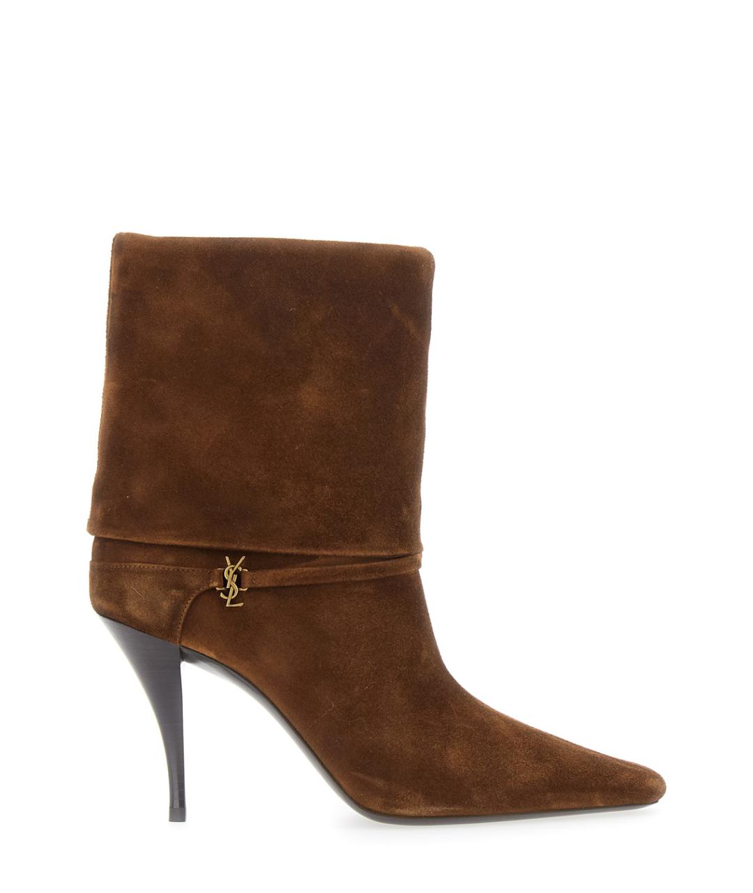 SAINT LAURENT Коричневые замшевые ботильоны, фото 1