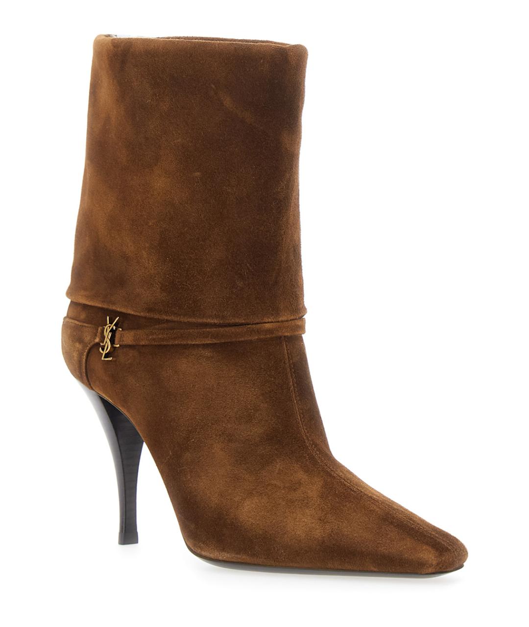 SAINT LAURENT Коричневые замшевые ботильоны, фото 2