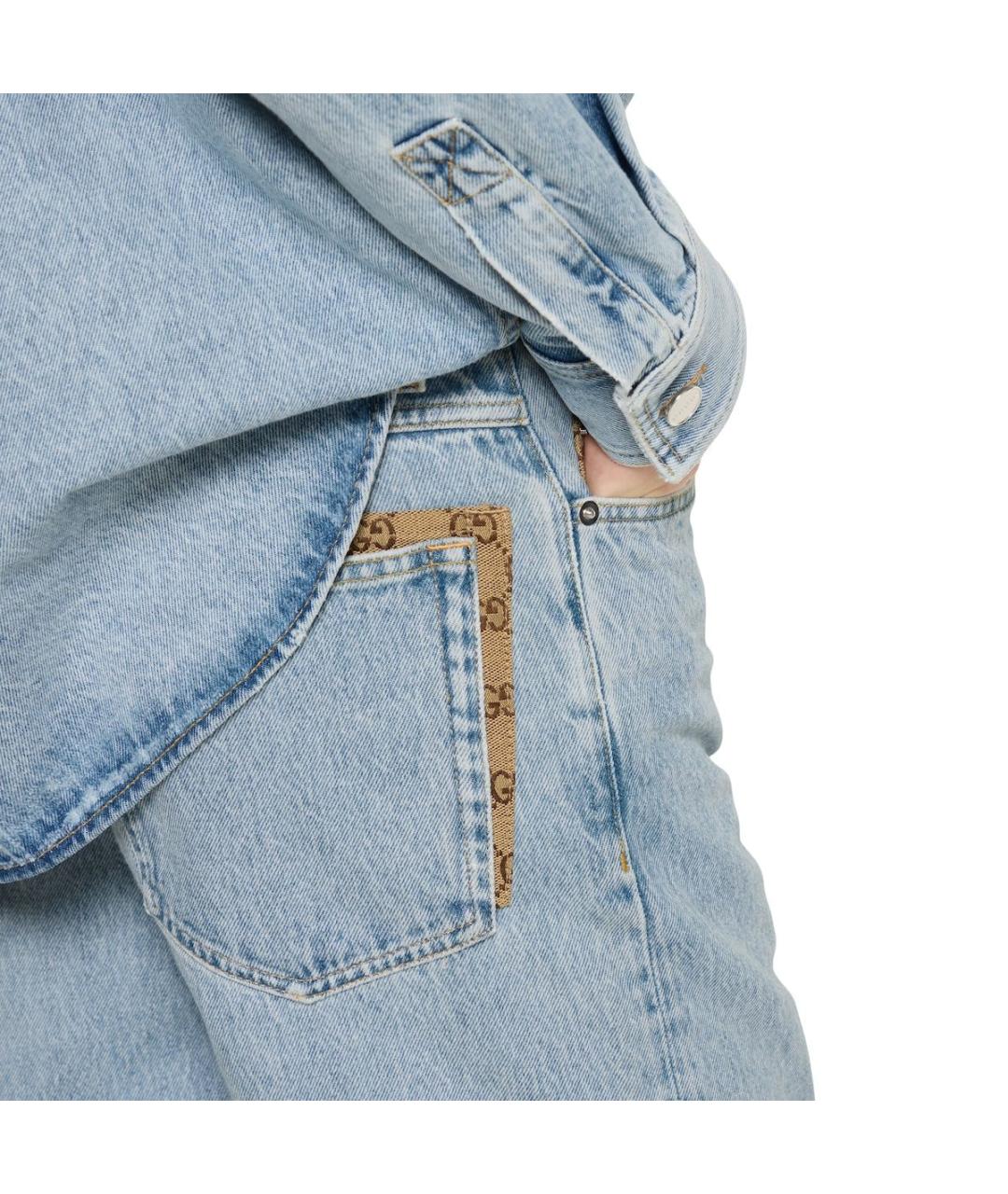 GUCCI Голубые хлопковые прямые джинсы, фото 4