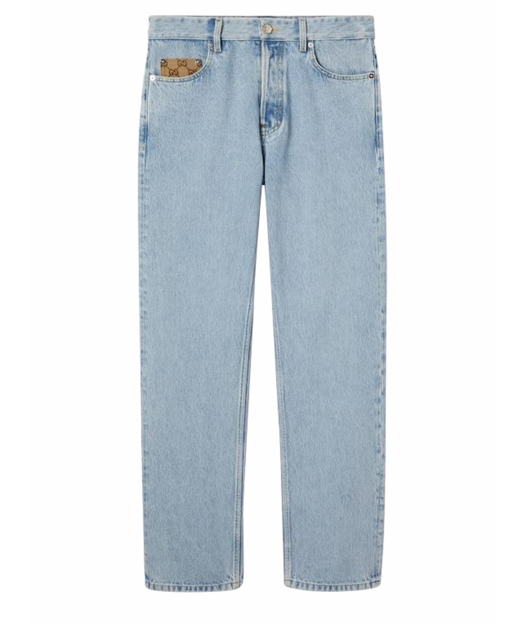 GUCCI Голубые хлопковые прямые джинсы, фото 1