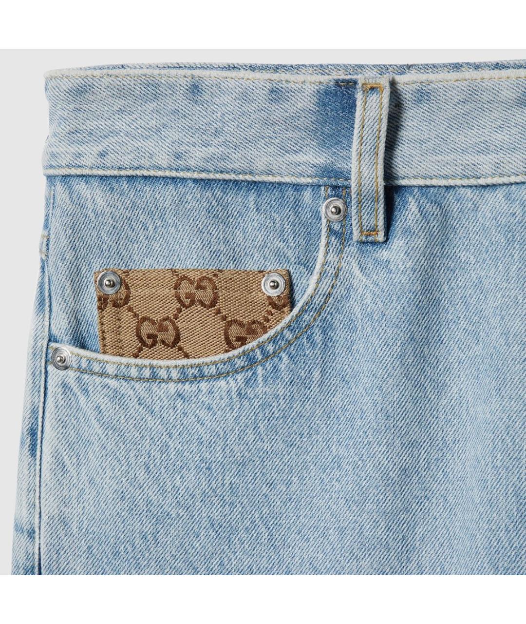 GUCCI Голубые хлопковые прямые джинсы, фото 5