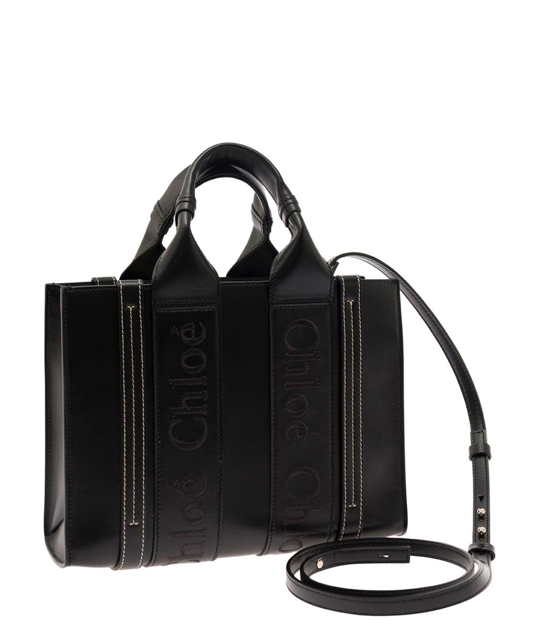 CHLOE Черная кожаная сумка тоут, фото 3
