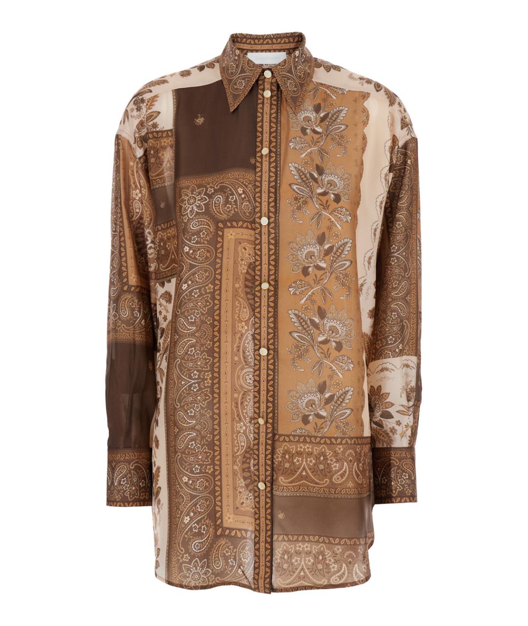 ZIMMERMANN Коричневая шелковая рубашка, фото 1