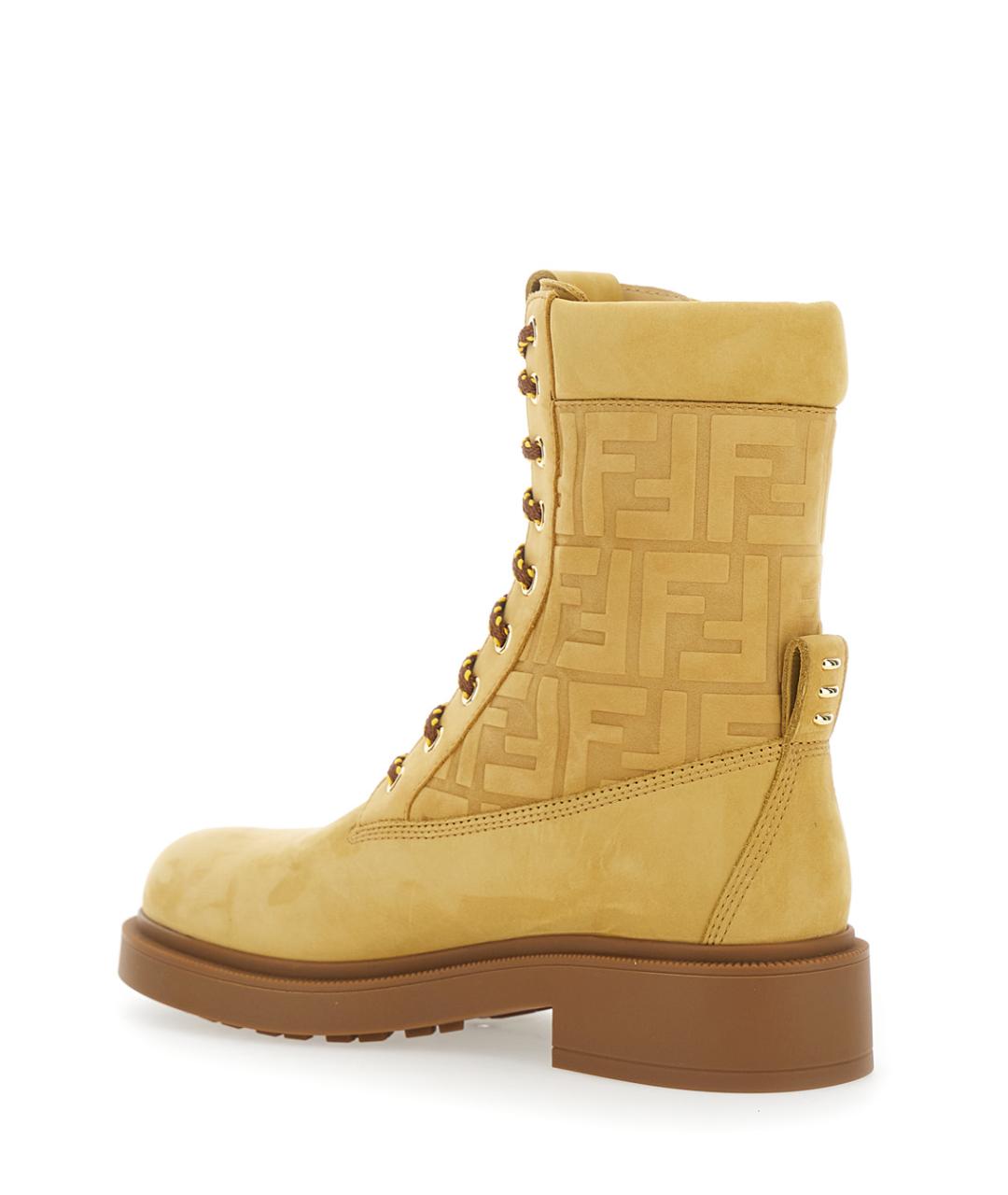 FENDI Бежевые кожаные ботинки, фото 3