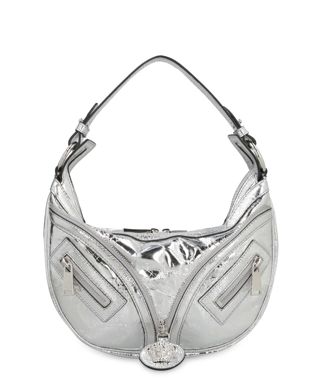 VERSACE Серебряная кожаная сумка с короткими ручками, фото 1