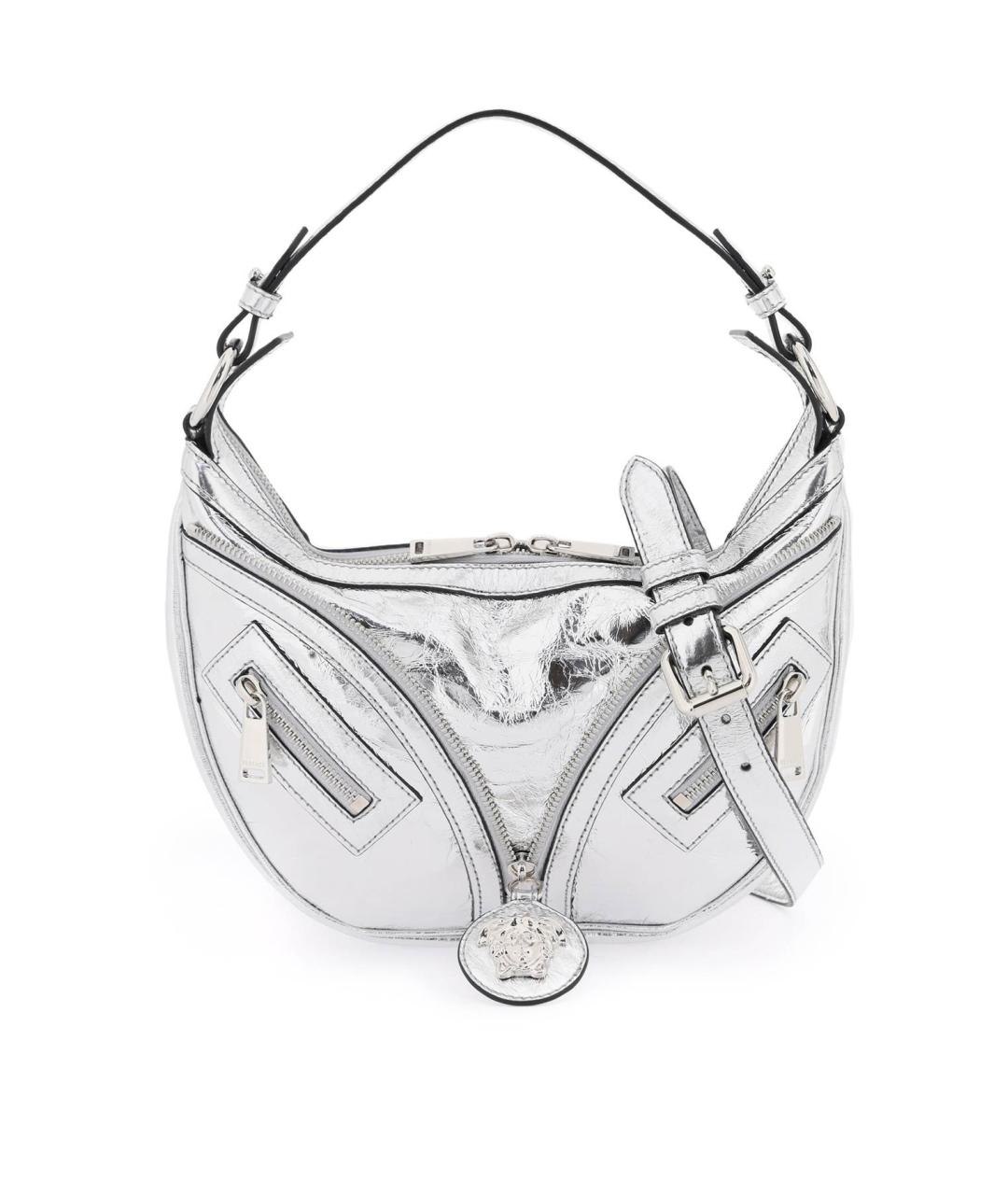 VERSACE Серебряная кожаная сумка с короткими ручками, фото 2