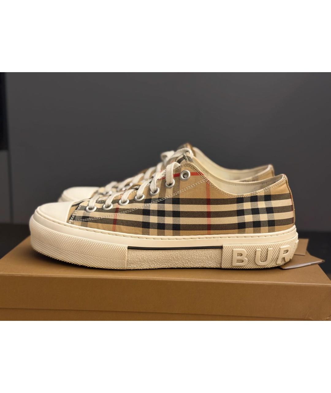 BURBERRY Коричневые текстильные низкие кроссовки / кеды, фото 7
