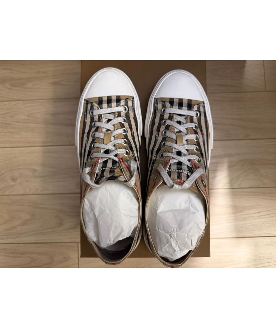 BURBERRY Коричневые текстильные низкие кроссовки / кеды, фото 3