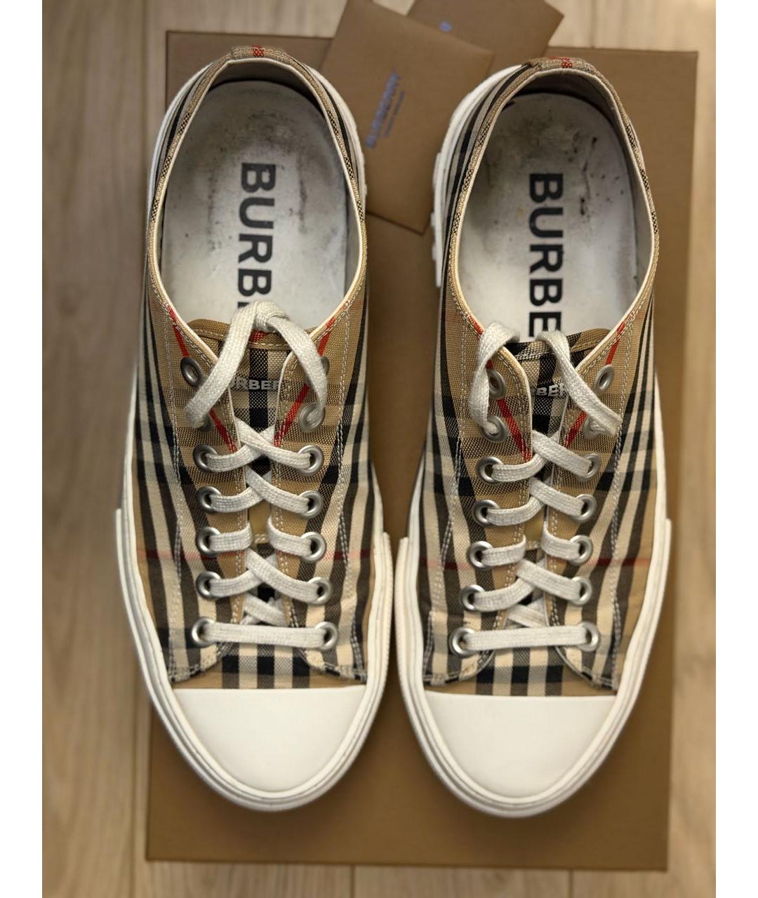 BURBERRY Коричневые текстильные низкие кроссовки / кеды, фото 6